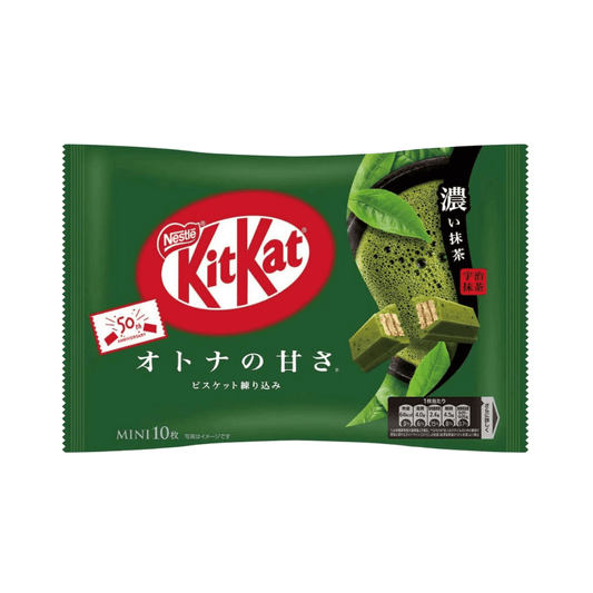 KitKat Matcha Green Tea Mini KitKat. Enjoy 10 individually wrapped pieces of matcha green tea, KiKat 