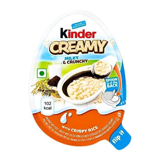 Kinder Creamy from India, plastic flat egg shaped container 