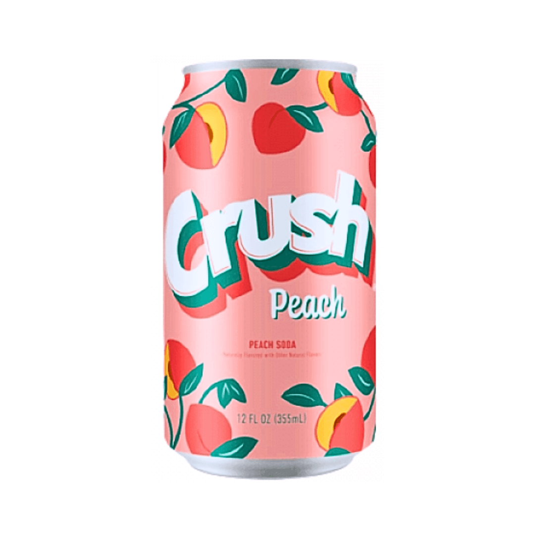 American Crush Peach in a 355ml can, pink and peachy flavored crush soda drink