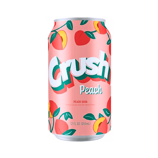 American Crush Peach in a 355ml can, pink and peachy flavored crush soda drink