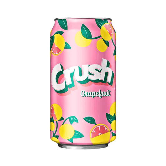 Crush Grapefruit in a 355ml can from the USA. Citrus, tangy flavor. Recommended chilling before enjoyment. 