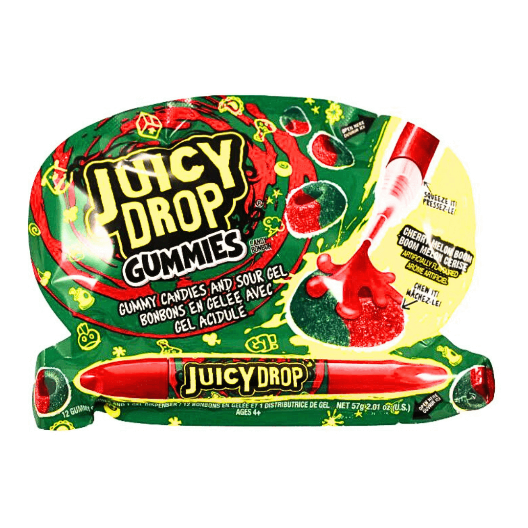 Juicy Drop Gummies - Cherry Melon: Colorful gummy candies with a tangy cherry melon flavor