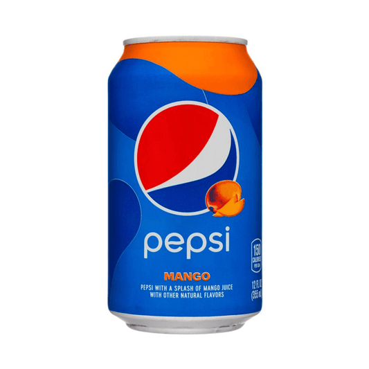 Pepsi Mango USA. 355ml Can, blue and orange can. Pepsi with Mango juice and natural flavors