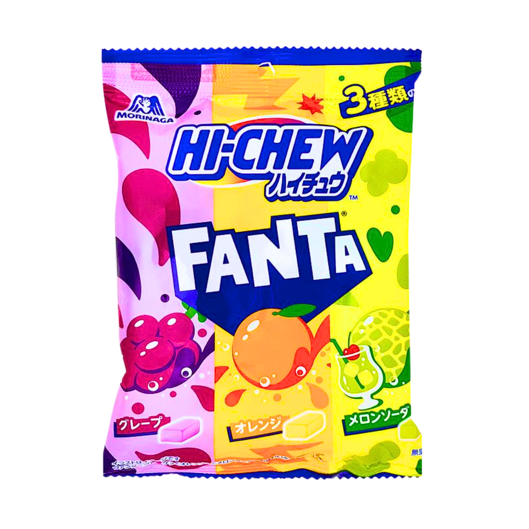 Fanta Hi Chew Mixed Pack from Japan. Orange Grape and Melon flavors. Sweet, chewy and fizzy