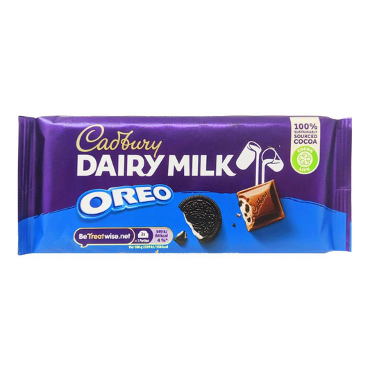 Oreo Dairy Milk Oreo Bar from the UK. Combines a Dairy Milk bar with oreo crumb pieces to make the perfect combination