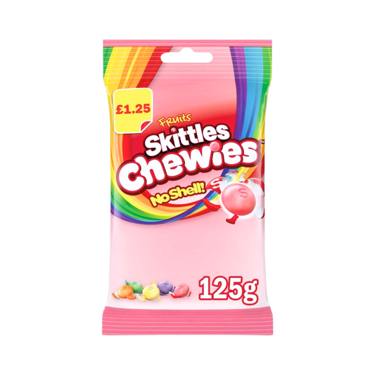 Skittles Chewies No Shell 125g from UK, Original Skittles flavours made soft gummy